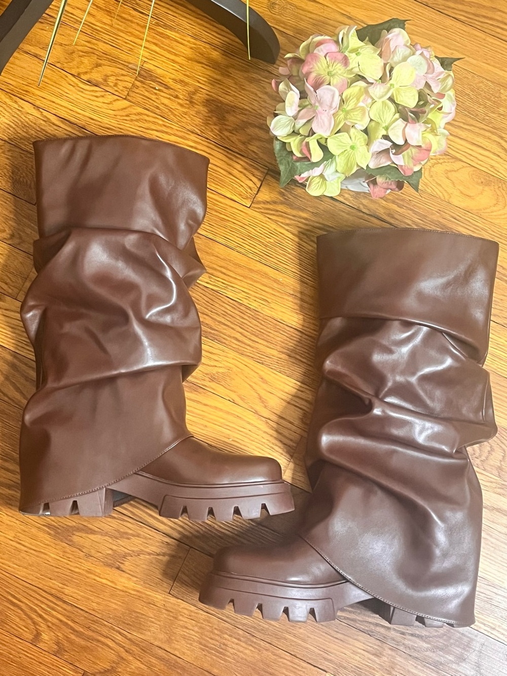 Slouchy Platform Mid Calf Boots